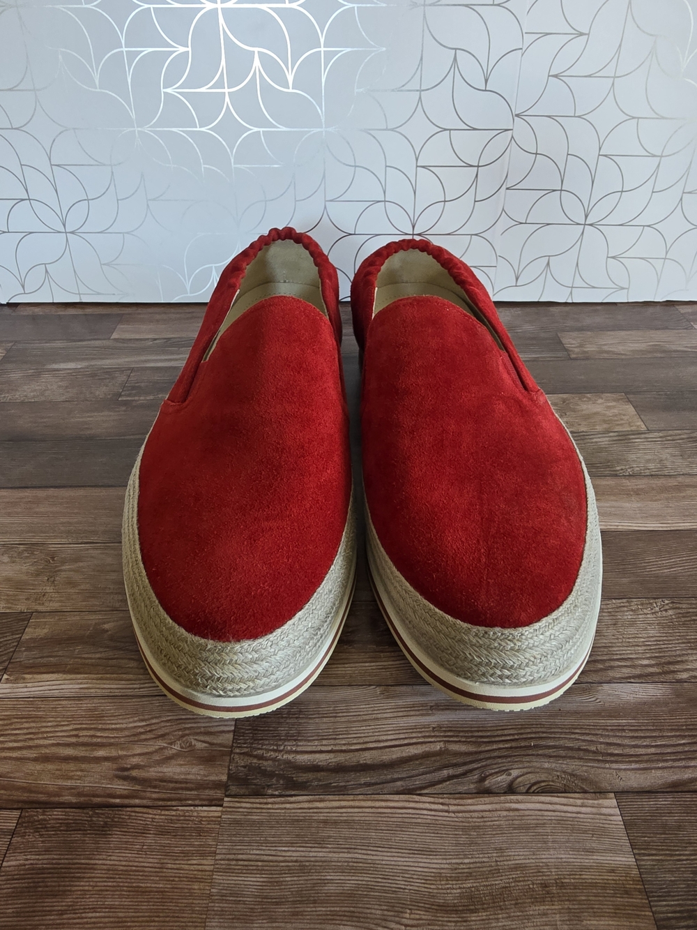 Prada Red Suede Slip-On Espadrille Loafers